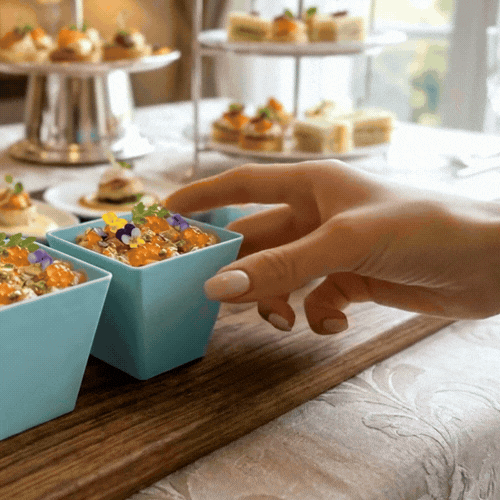 Mini Serve 8 oz Square Baby Blue Plastic Large Kova Cup - Limited Edition - 2 3/4" x 2 3/4" x 2 3/4" - 100 count box