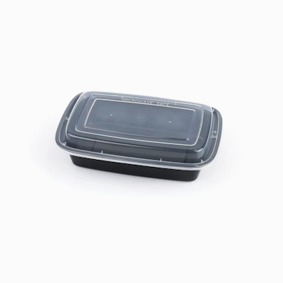 Asporto 24 oz Rectangle Black Plastic To Go Box - with Clear Lid, Microwavable - 8" x 5 1/4" x 1 3/4" - 100 count box