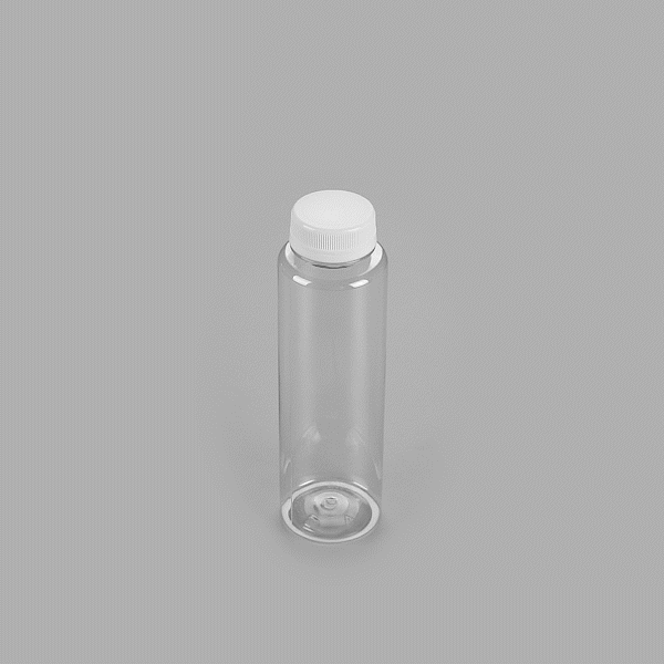 Bottle Tek 8 oz Round Clear Plastic Cold Pressed Juice Bottle - with Safety Cap - 2" x 2" x 6 3/4" - 100 count box