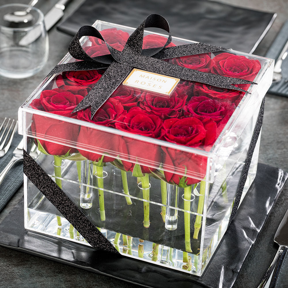 Clear Tek Clear Acrylic Square Flower Box Vase - 16 holes, with Lid - 8" x 8" x 6" - 1 count box
