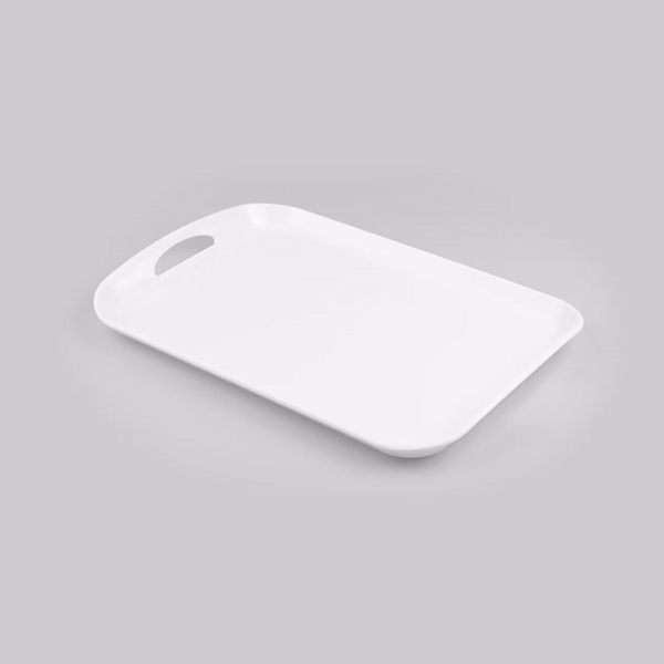 Voga Rectangle White Melamine Serving Tray - with Handles - 18" x 12 1/2" x 1 3/4" - 1 count box