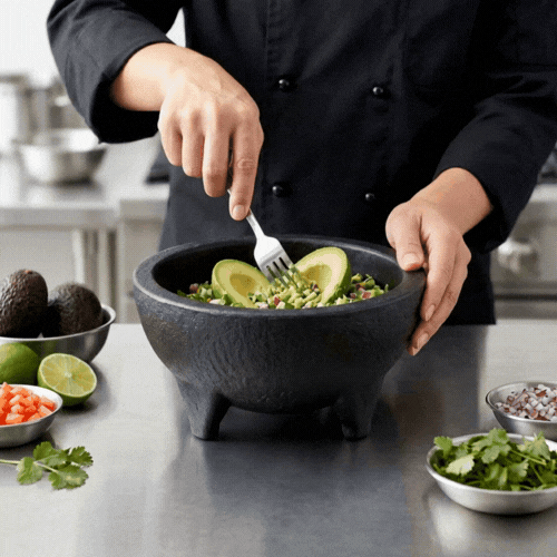Chef 101 56 oz Black Thermal Plastic Molcajete Bowl - 8 3/4" x 8 3/4" x 4" - 1 count box