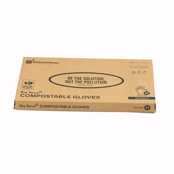 Eco Serve Clear Plastic Medium Compostable Gloves - Powder-Free - 11" x 9" - 100 count box