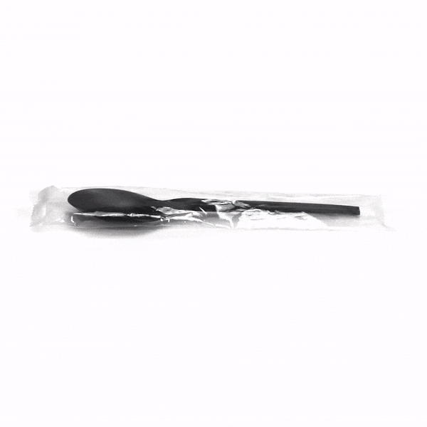 Basic Nature Black CPLA Plastic Spoon - Wrapped, Heat-Resistant, Compostable - 6 1/2" - 50 count box
