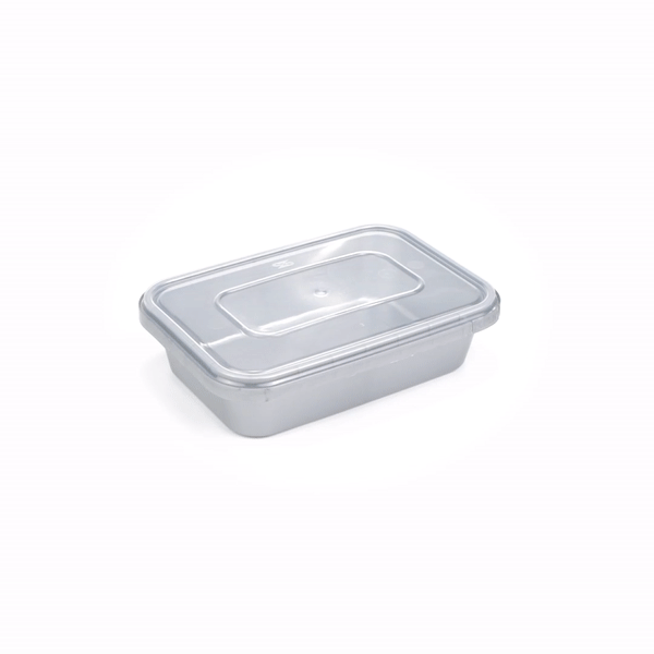 Futura 24 oz Silver Plastic Tamper-Evident Container - with Clear Lid, Microwavable - 7" x 4 3/4" x 1 3/4" - 100 count box