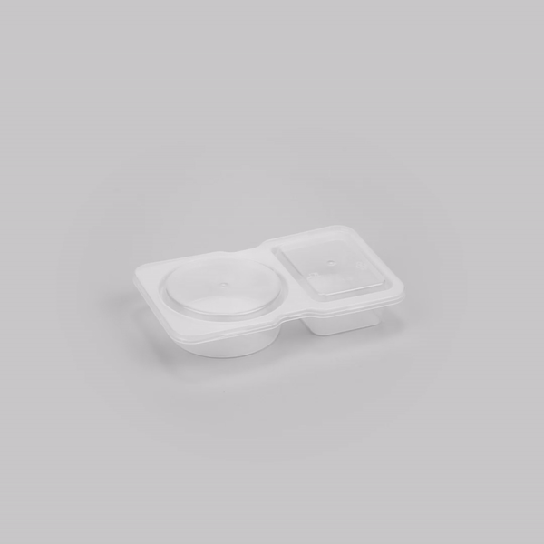 Futura 5 oz Clear Plastic Sauce Container - with Hinged Lid, 2-Compartment, Microwavable - 4" x 3 1/4" x 1" - 100 count box