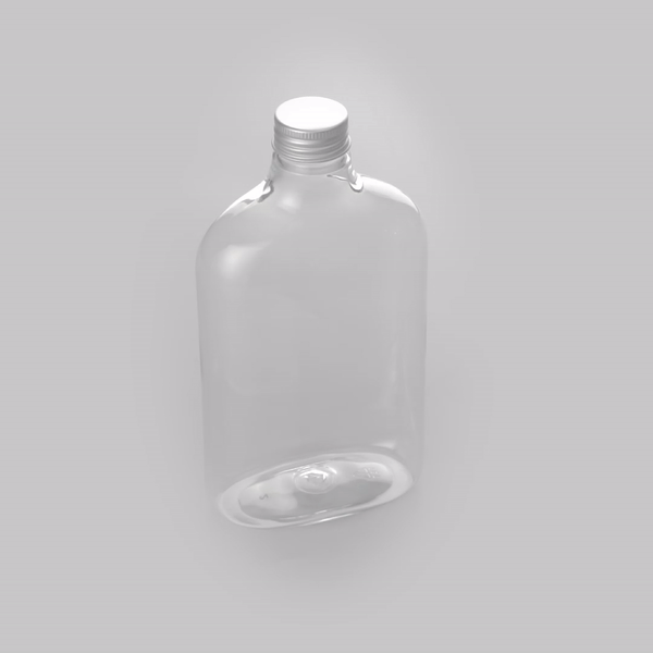 Bottle Tek 17 oz Clear Plastic Flask Container - with Aluminum Lid - 3 3/4" x 2" x 7" - 100 count box