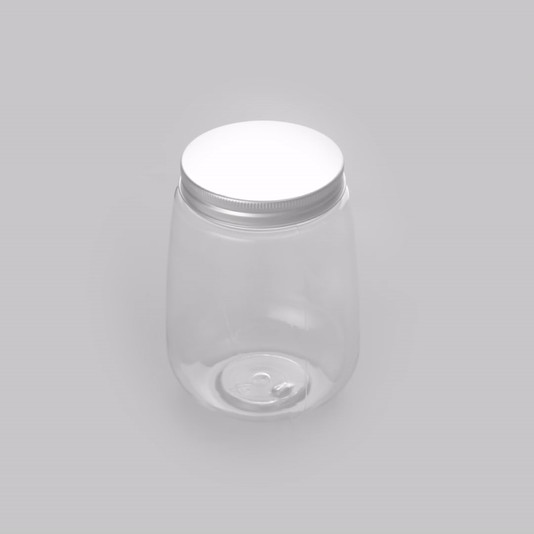 Bottle Tek 17 oz Clear Plastic Candy Jar / Juice Bottle - with Aluminum Lid - 3 1/4" x 3 1/4" x 4 1/2" - 100 count box
