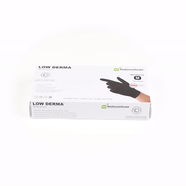 Low Derma Blackberry Medium Nitrile Gloves - Hypoallergenic, Non-Sterile, Powder-Free - 100 count box
