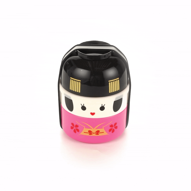Bento Tek 22 oz Maiko Kokeshi Bento Box - Two Tiers - 4 1/4" x 4 1/4" x 5 1/4" - 1 count box