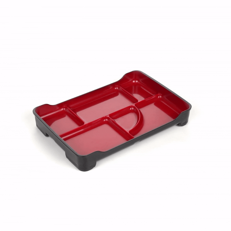 Bento Tek Black and Red Japanese Style Bento Plate - 5 Compartments - 14" x 9" x 2" - 1 count box