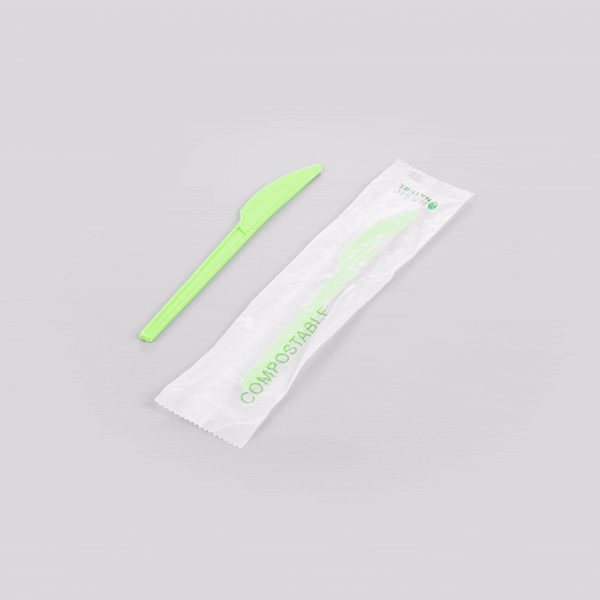 Basic Nature Green CPLA Plastic Knife - Compostable Wrapper, Heat-Resistant - 6 1/2" - 250 count box
