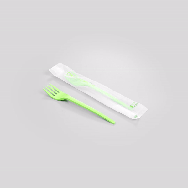 Basic Nature Green CPLA Plastic Fork - Compostable Wrapper, Heat-Resistant - 6 1/2" - 250 count box