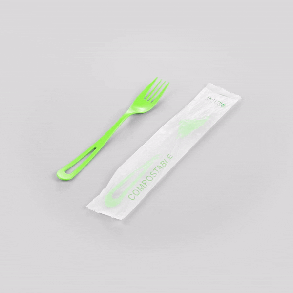 Basic Nature Green CPLA Plastic Fork - Compostable Wrapper, Heat-Resistant - 7 1/2" - 250 count box