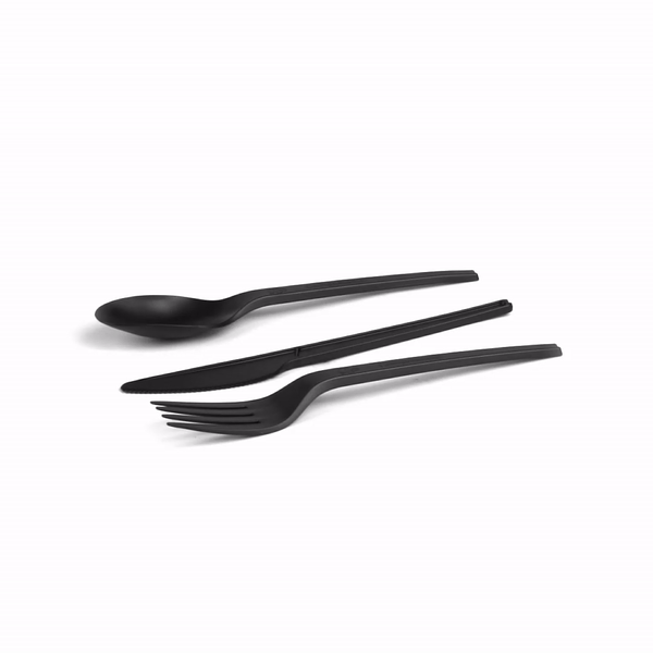 Basic Nature Black CPLA Plastic Cutlery Set - Heat-Resistant, Compostable - 6 1/2" - 290 count box