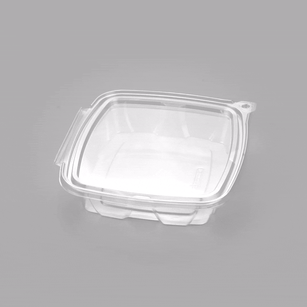 Tamper Tek 48 oz Rectangle Clear Plastic Salad Container - with Lid, Tamper-Evident - 8 3/4" x 7 3/4" x 1 3/4" - 100 count box