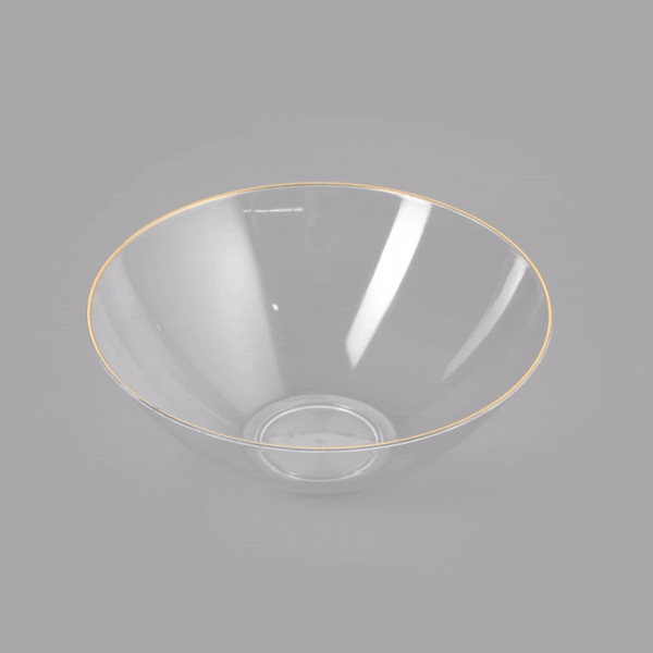 Moderna 6 oz Round Clear Plastic Gold-Rimmed Bowl - 4 3/4" x 4 3/4" x 1 3/4" - 100 count box