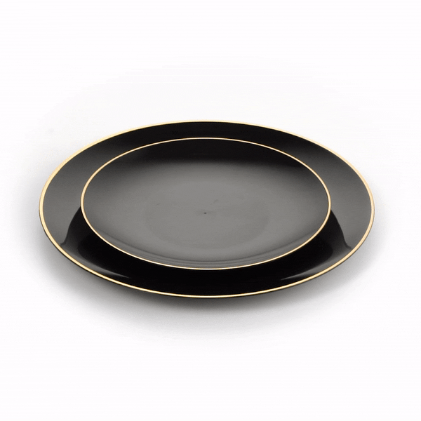 Moderna Round Black Plastic Gold-Rimmed Plate Set - Includes 7" and 10" Plate Sets - 40 count box
