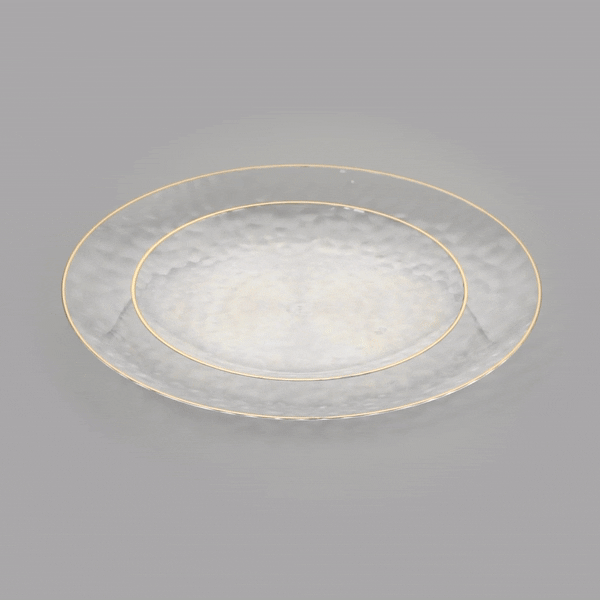 Moderna Round Clear Plastic Gold-Rimmed Plate Set - Hammered, Includes 7" and 10" Plate Sets - 40 count box