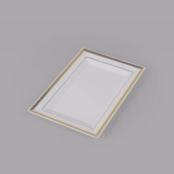Moderna Rectangle White Plastic Gold-Rimmed Plate - 7 1/2" x 5 1/4" x 1/2" - 10 count box