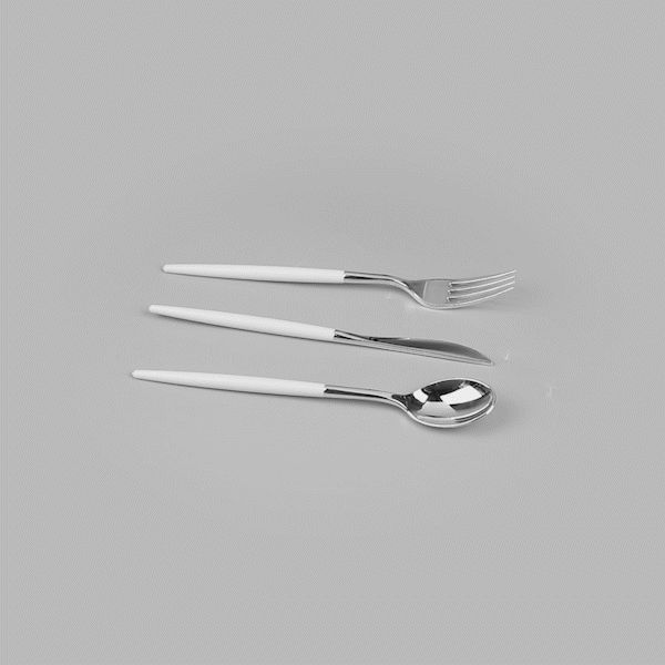 Moderna Silver Plastic Cutlery Set - with White Handle - 7 1/2" - 60 count box