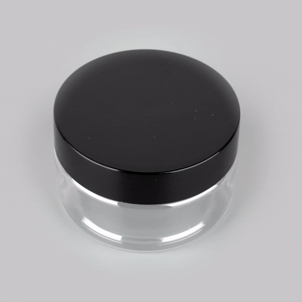 Chef 101 1 oz Round Clear Plastic Candy and Snack Jar - with Black Plastic Lid - 2" x 2" x 1 1/4" - 10 count box