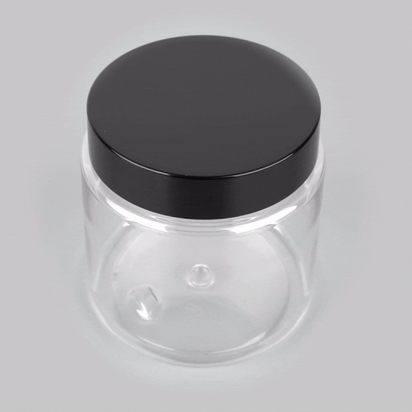 Chef 101 8 oz Round Clear Plastic Candy and Snack Jar - with Black Plastic Lid - 3" x 3" x 3" - 10 count box