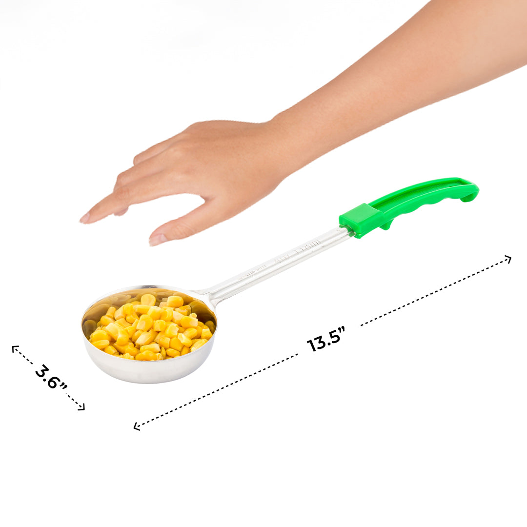Met Lux 4 oz Stainless Steel Spoodle - Perforated, with Green Handle - 1 count box