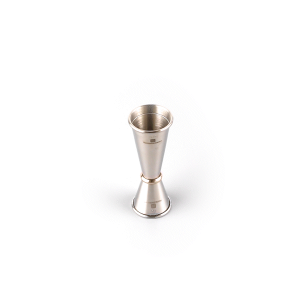 Bar Lux 1 oz / 2 oz Stainless Steel Jigger - Japanese Style, Mirrored Finish, Copper-Plated Ring - 1 count box