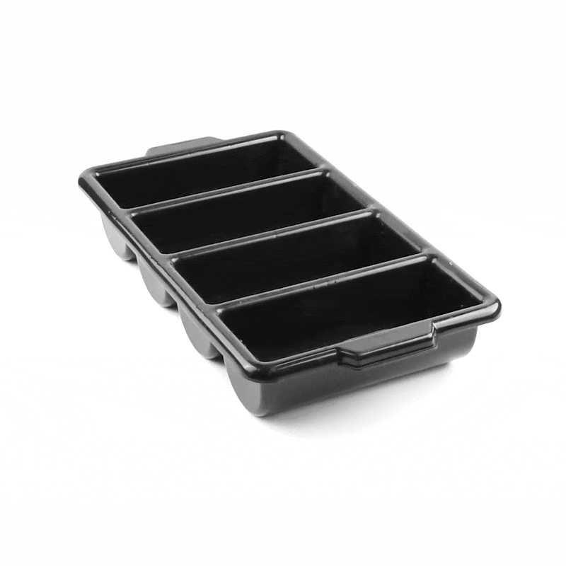 RW Clean Black Plastic Cutlery Box - 4 Compartments, with Handles - 22" x 14 1/4" x 3 1/2" - 1 count box