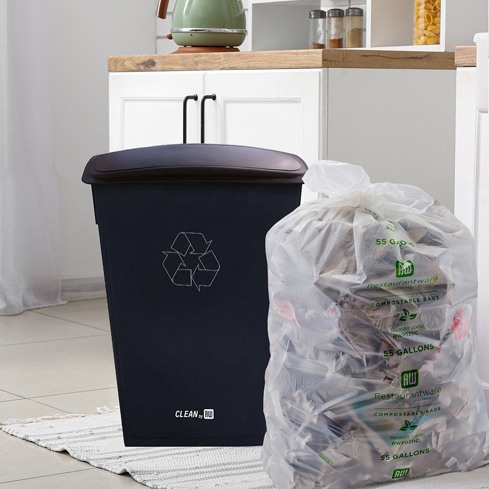 RW Clean Black Plastic Dome Trash Can Lid - Swing Top, Fits 23 gal Slim Trash Can - 20 1/4" x 11 1/2" x 6 1/4" - 1 count box