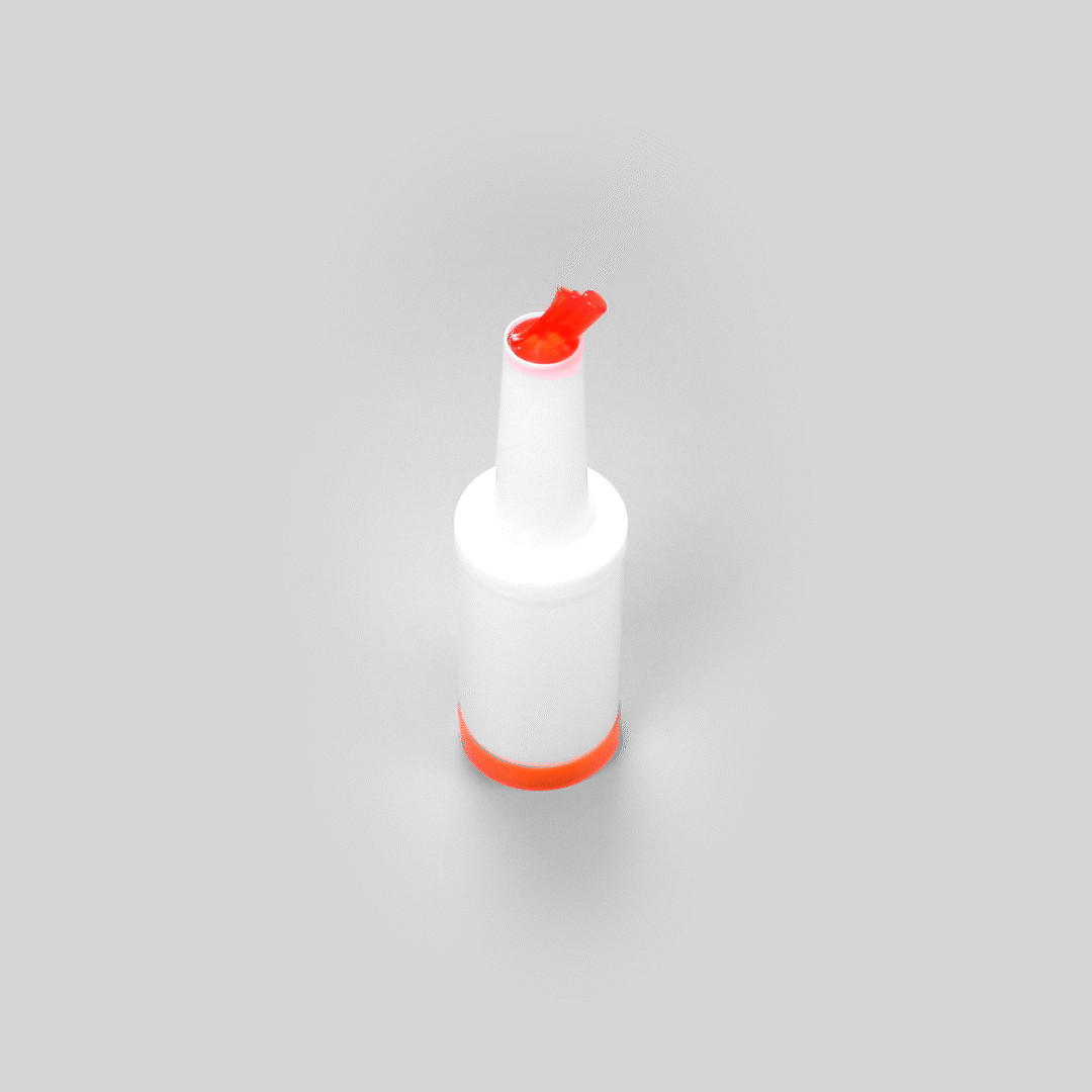 Bar Lux 1 qt Plastic Quick Pour Storage Container Bottle - with Orange Spout and Lid - 3 1/2" x 3 1/2" x 13" - 1 count box
