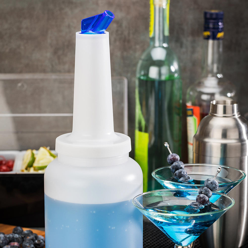Bar Lux 2 qt Plastic Quick Pour Storage Container Bottle - with Blue Spout and Lid - 4 3/4" x 4 3/4" x 13 3/4" - 1 count box