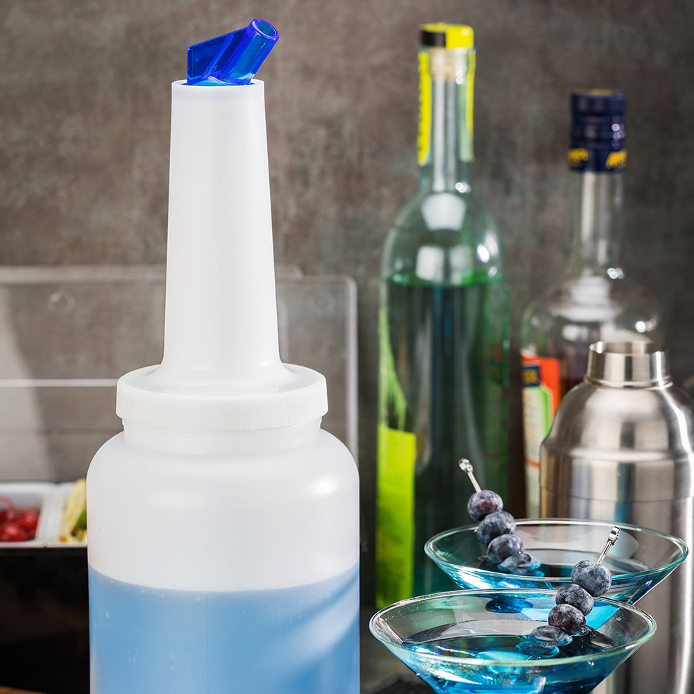 Bar Lux 2.5 qt Plastic Quick Pour Storage Container Bottle - with Blue Spout and Lid - 5" x 5" x 15" - 1 count box