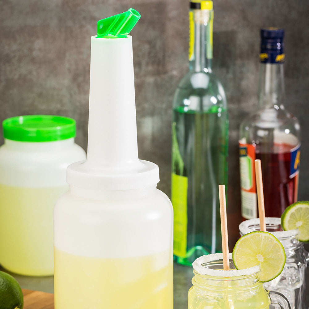 Bar Lux 2.5 qt Plastic Quick Pour Storage Container Bottle - with Green Spout and Lid - 5" x 5" x 15" - 1 count box