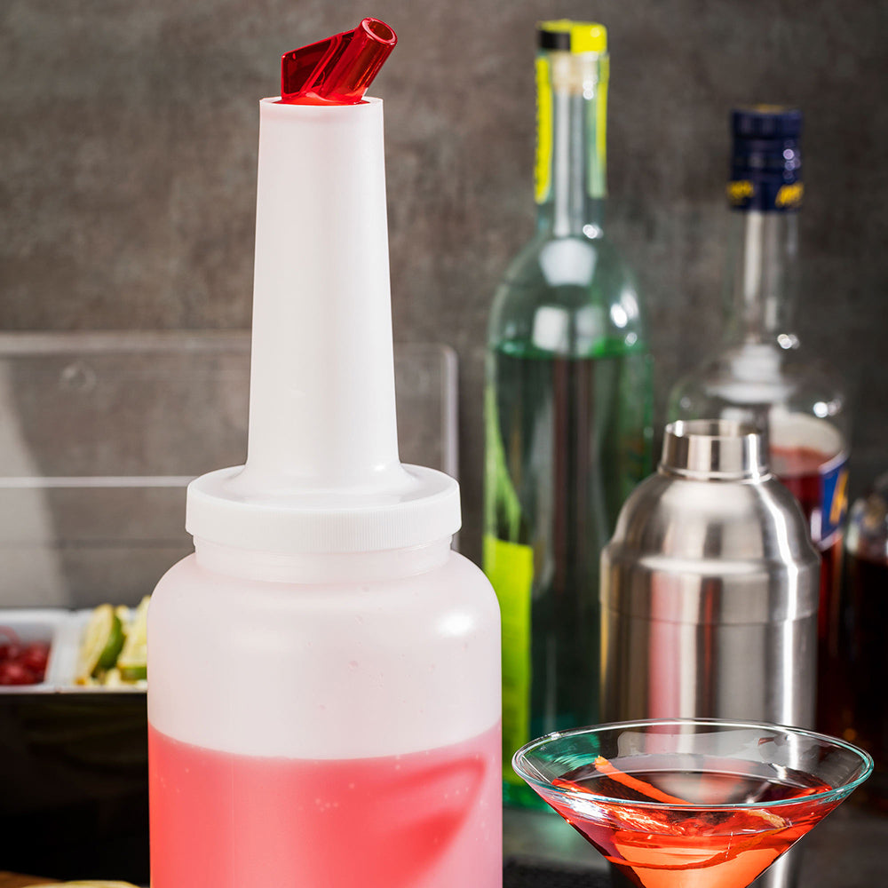 Bar Lux 2.5 qt Plastic Quick Pour Storage Container Bottle - with Red Spout and Lid - 5" x 5" x 15" - 1 count box