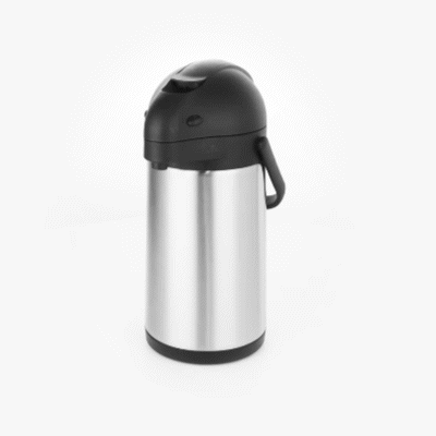 Met Lux 2.2L Silver Stainless Steel Airpot Coffee Dispenser - Pump Lever, 24 hr Heat Retention - 6" x 6" x 14" - 1 count box