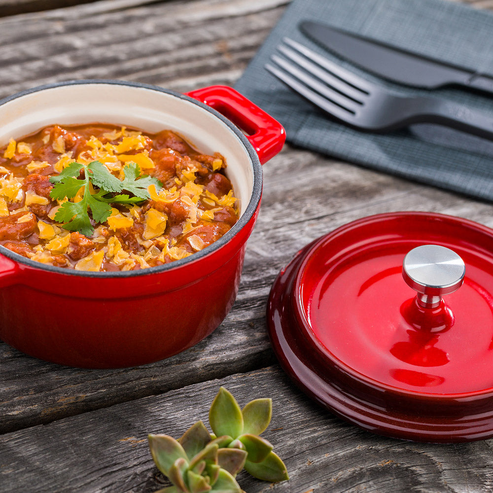 Met Lux Round Mini Casserole Dish - Red, Cast Iron - Enameled, Stainless Steel Knob - 8 oz, 5 1/4" x 4" x 3" - 1 count box
