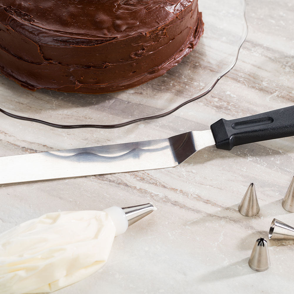 Met Lux Offset Spatula - Black, Stainless Steel - 10 inch Blade, Baking and Icing, Plastic Handle - 14 3/4" - 1 count box