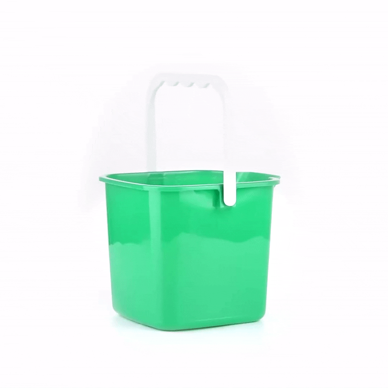 RW Clean 3 Qt Square Green Plastic Cleaning Bucket - with Plastic Handle - 7" x 6 3/4" x 6" - 1 count box