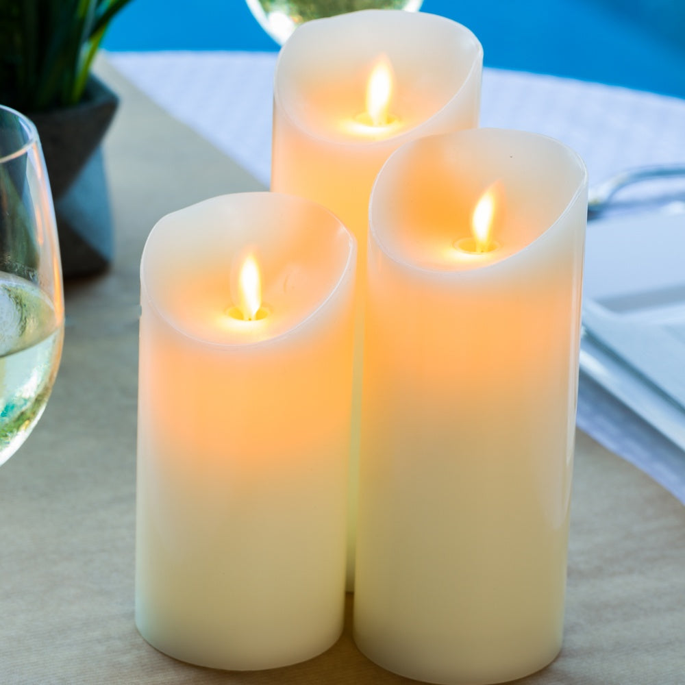 Fire Tek Ivory Plastic Flameless Pillar Candle - Real Wax, Programmable - 3" x 3" x 6" - 1 count box