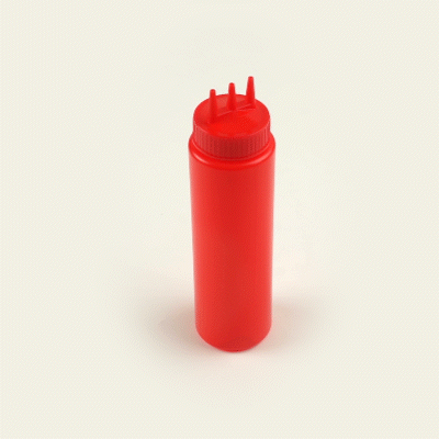 Sauce Tek 24 oz Red Plastic Ketchup Squeeze Bottle - with Triple Dispersion Tip - 6 count box