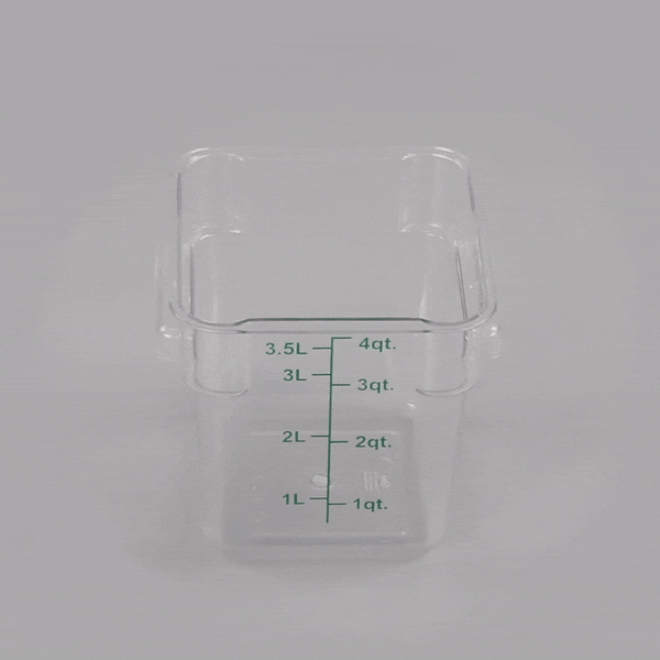 Met Lux 4 qt Square Clear Plastic Food Storage Container - with Green Volume Markers - 7" x 7" x 7 1/4" - 1 count box