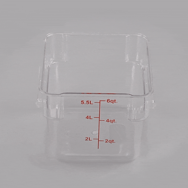 Met Lux 6 qt Square Clear Plastic Food Storage Container - with Red Volume Markers - 9" x 9" x 7 1/2" - 1 count box