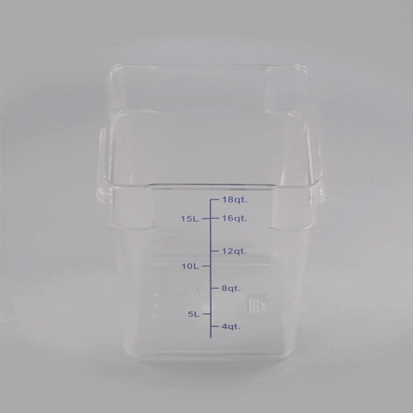 Met Lux 18 qt Square Clear Plastic Food Storage Container - with Blue Volume Markers - 11" x 11" x 12 1/2" - 10 count box
