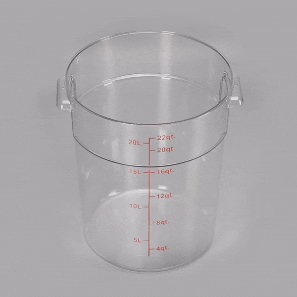 Met Lux 22 qt Round Clear Plastic Food Storage Container - with Red Volume Markers - 12 1/4" x 12 1/4" x 15" - 1 count box