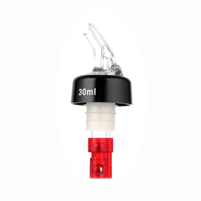 Bar Lux 1 oz Red Plastic Measured Liquor Pourer - with Collar, Clear Spout - 50 count box