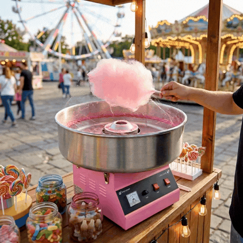 Hi Tek Pink Stainless Steel Cotton Candy / Candy Floss Machine - 1080w, 110V - 21" - 1 count box