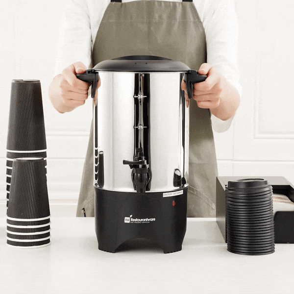 Restpresso 150 oz Silver 13/0 Stainless Steel Coffee Urn - 1000W, 30 Cup - 7 1/2" x 7 1/2" x 13 1/2" - 1 count box