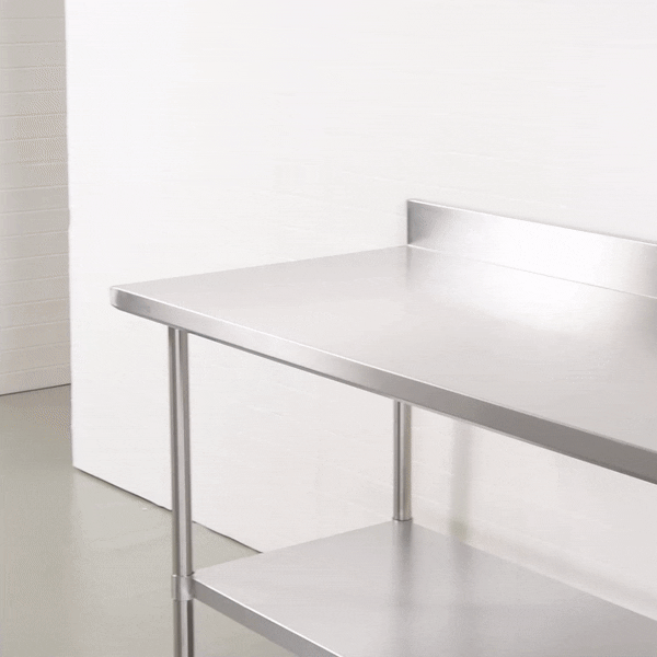 Kitchen Tek 16-Gauge 304 Stainless Steel Commercial Work Table - Medium Duty, 4" Backsplash, Undershelf - 30" x 60" - 1 count box